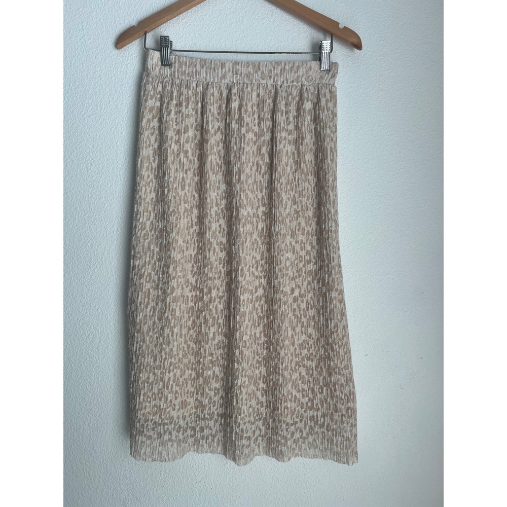 MNG Suit Beige Animal‎ Print Pleated Midi Skirt Elastic Waist Womens Medium